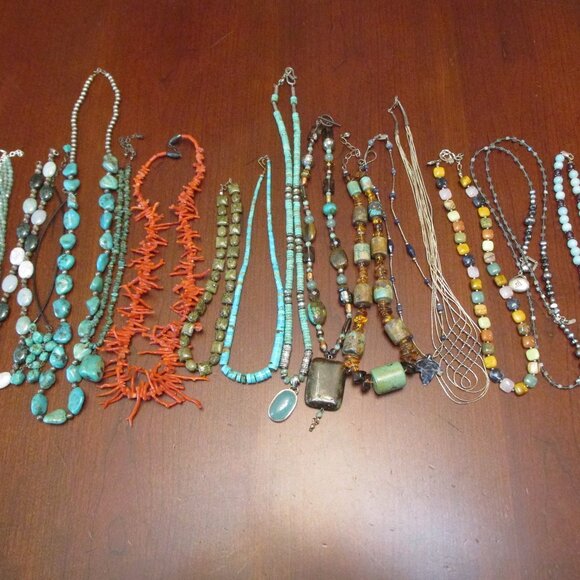 Lot 18 Sterling Silver 925 Clasp Necklaces Gemstones Turquoise, Coral,Ect.... - Picture 7 of 7